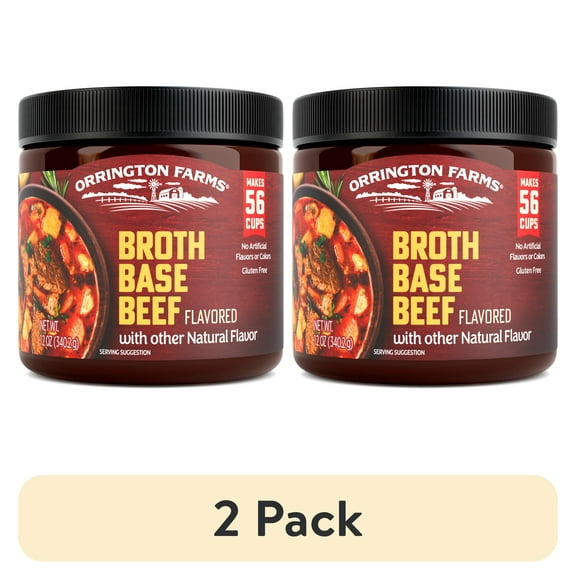 (2 pack) Orrington Farms Beef Flavored Broth Base & Seasoning New 12 oz. Jar, Shelf Stable, Contains Salt