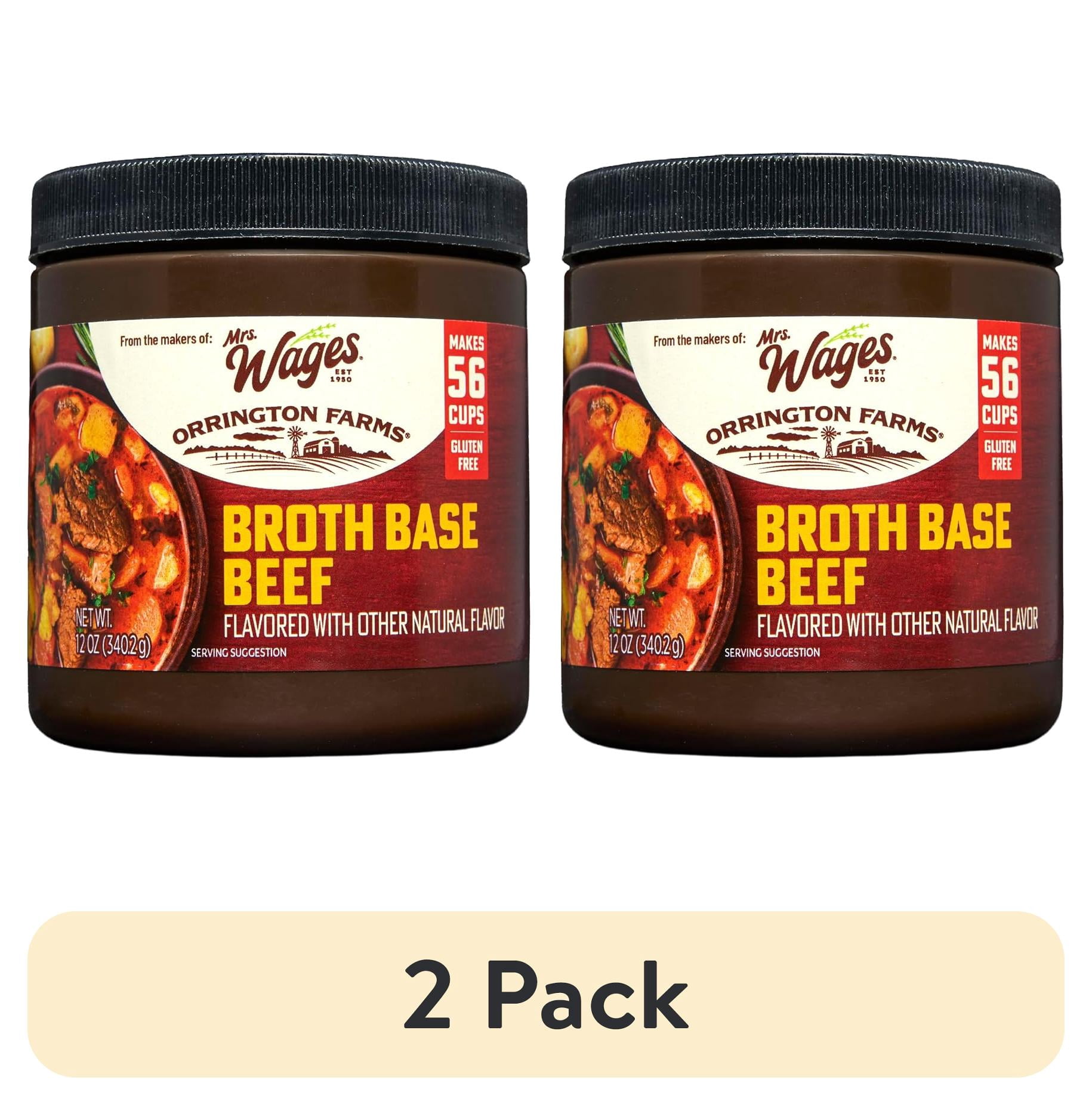 (2 pack) Mrs. Wages & Orrington Farms Beef Broth Base, Granulated Bouillon Seasoning, 12 oz Jar