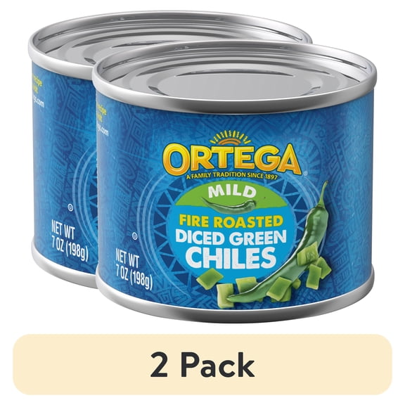 (2 pack) Ortega Mild Fire Roasted Diced Green Chiles, Kosher, 7 oz Can