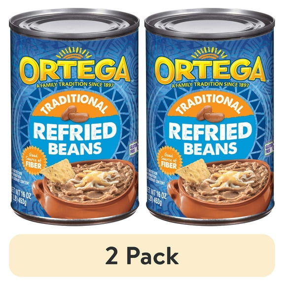 (2 pack) Ortega Traditional Refried Pinto Beans, Gluten Free, 16 oz (Canned)