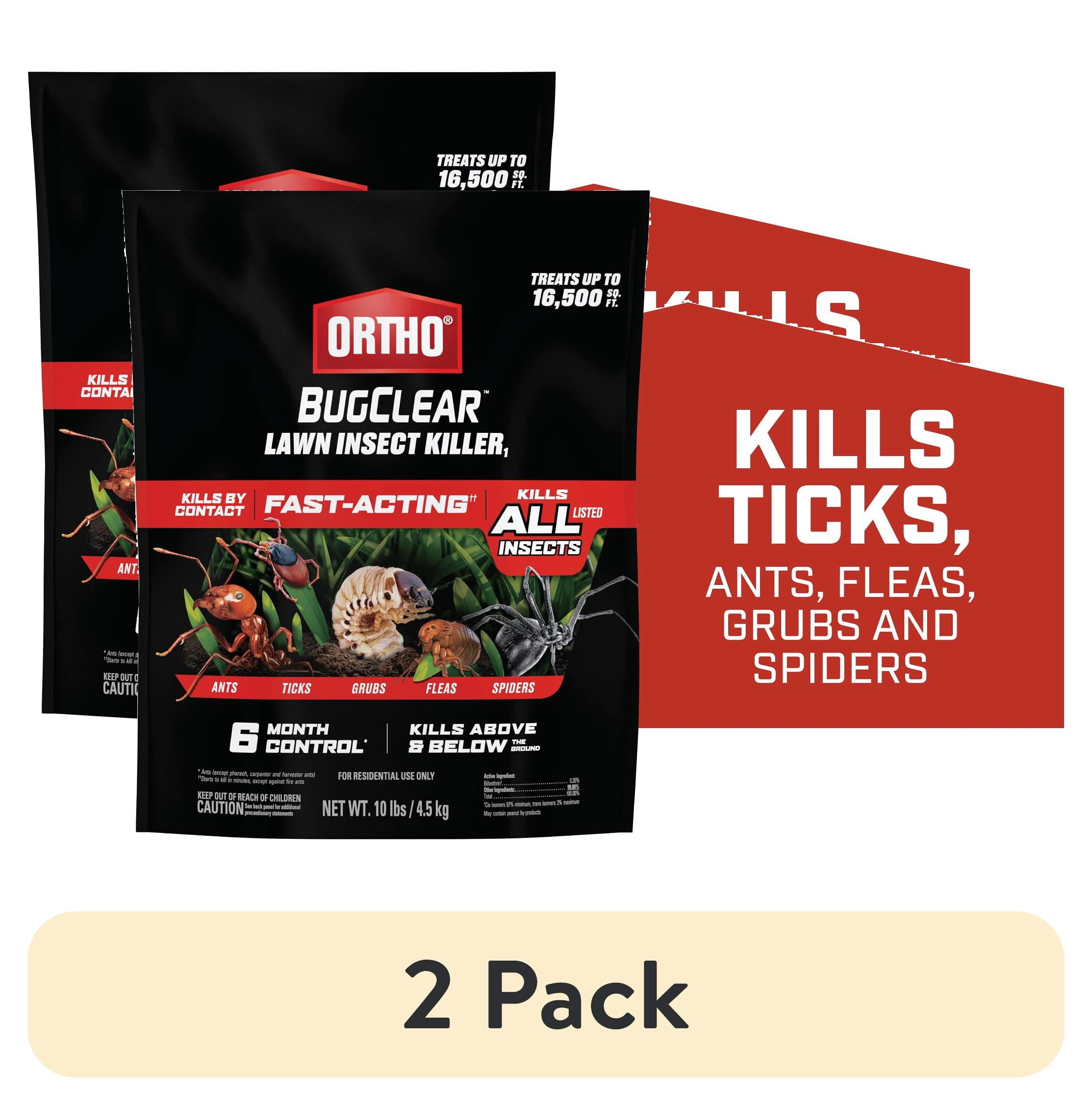 (2 pack) Ortho BugClear Lawn Insect Killer1, Kills Ants, Fleas, Ticks, Grubs and Spiders, 10 lb.