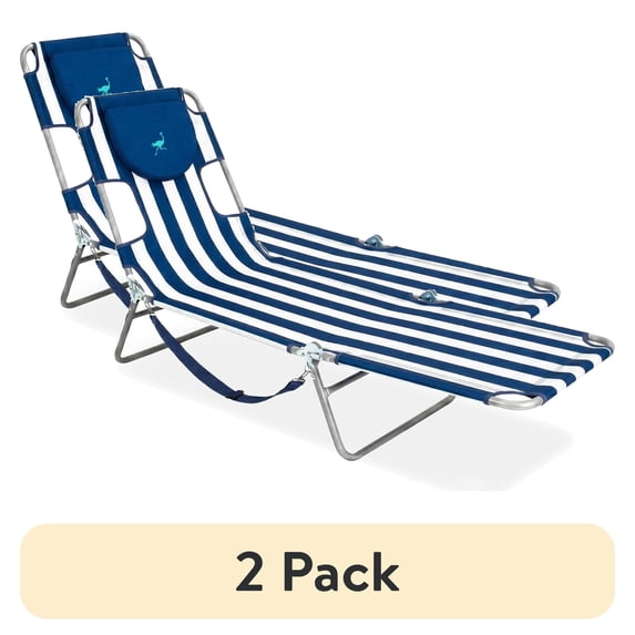 (2 pack) Ostrich Chaise Lounge, Facedown Beach Camping Pool Tanning Chair, Stripe