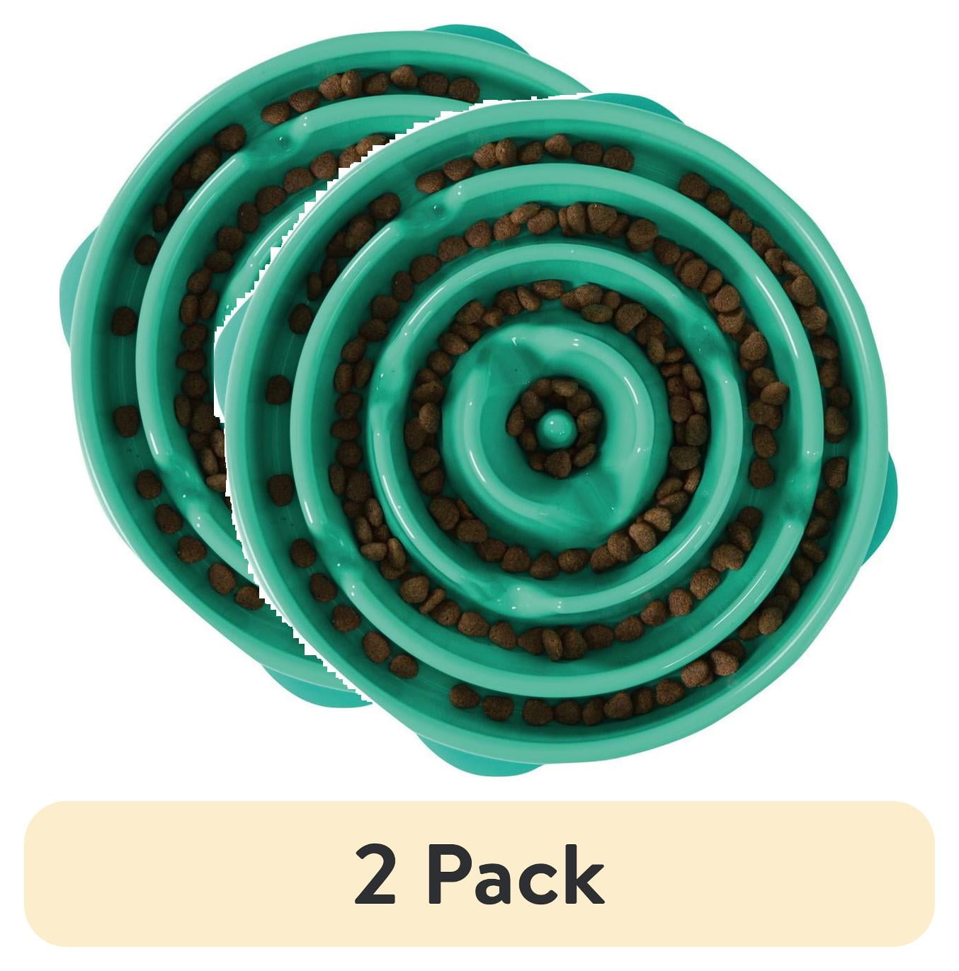 (2 pack) Outward Hound Fun Feeder Slo Bowl – Large 4‑Cup Capacity, Slow Feeding, Medium to Large Dogs, Non‑Slip, Turquoise, Drop Pattern