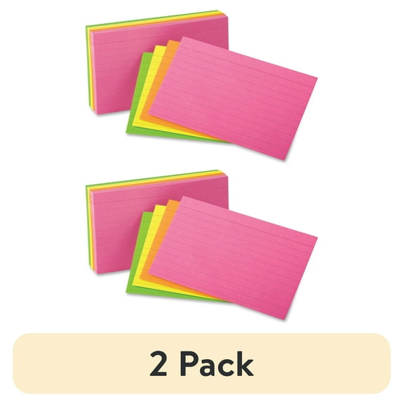 (2 pack) Oxford Printable Neon Index Cards, 3" x 5", Assorted, 100 per Pack