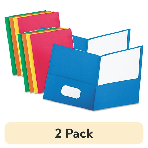 (2 pack) Oxford Twin-Pocket Folder, Embossed Leather Grain Paper, 0.5" Capacity, 11 x 8.5, Assorted Colors, 25/Box