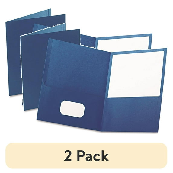 (2 pack) Oxford Twin-Pocket Folder, Embossed Leather Grain Paper, 0.5" Capacity, 11 x 8.5, Blue, 25/Box