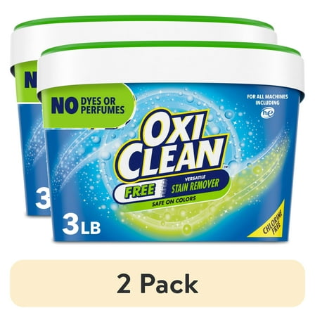 (2 pack) OxiClean Free Versatile Home and Laundry Stain Remover Powder, No Dyes or Perfumes, 3 lb