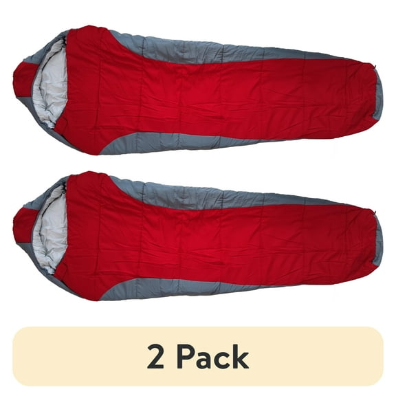 (2 pack) Ozark Trail 10-Degree Cold Weather Mummy Sleeping Bag with Soft Liner, Red, 85"x33"