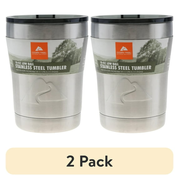 (2 pack) Ozark Trail 10 oz Tumbler Vacuum Insulated Stainless Steel Lowball, Silver
