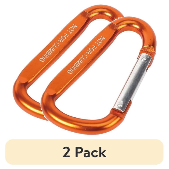 (2 pack) Ozark Trail Aluminum Spring-Loaded D-Shaped Carabiners, 8 cm, Orange, 2 Count