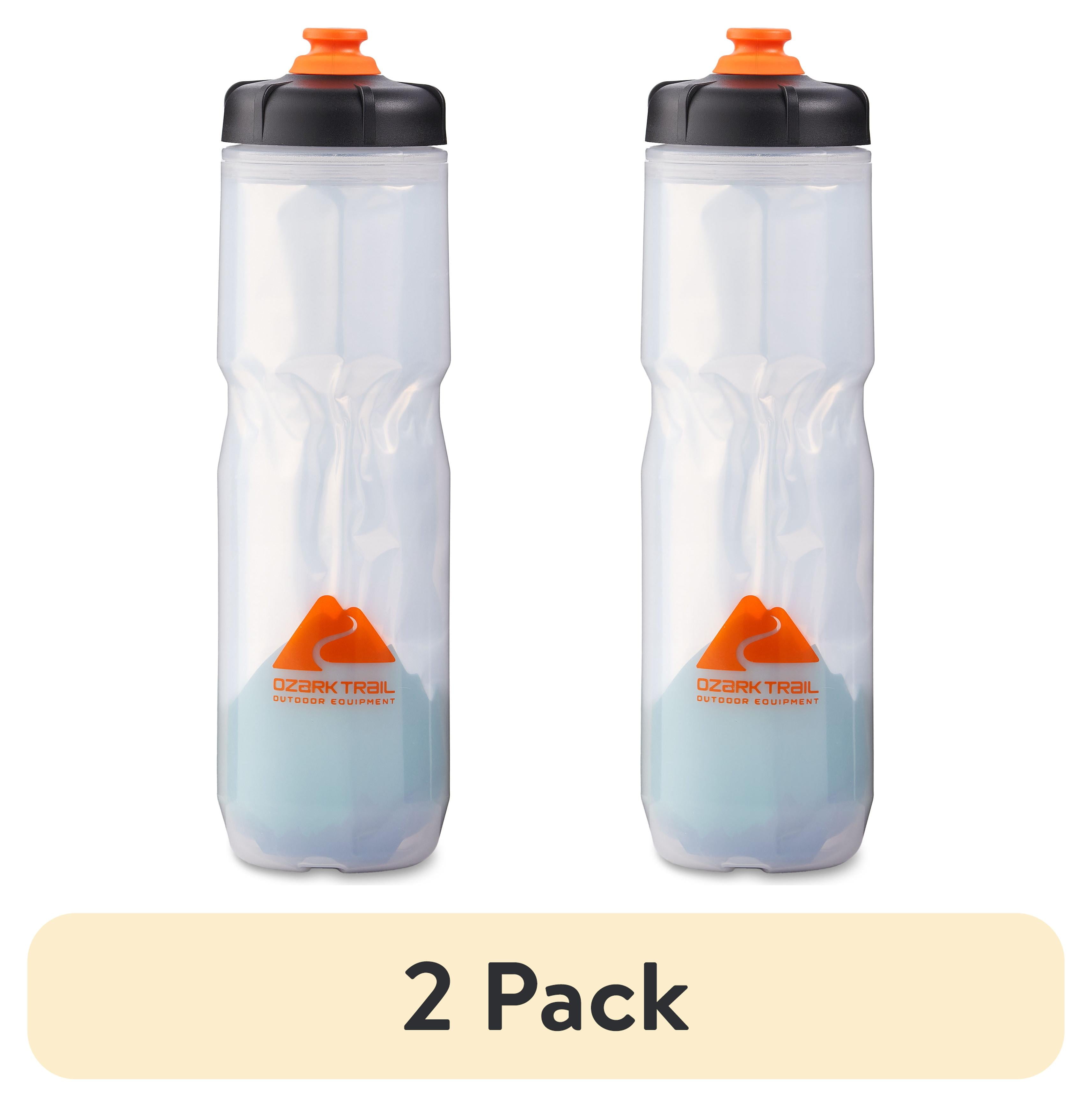 (2 pack) Ozark Trail 22 oz Plastic Insulated Cycling Water Bottle, Black and White