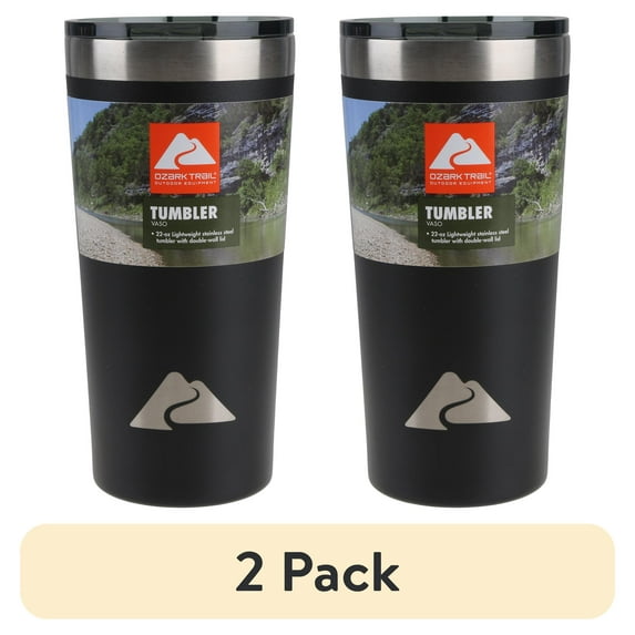 (2 pack) Ozark Trail 22 oz Double Wall Vacuum Sealed Stainless Steel Tumbler, Black