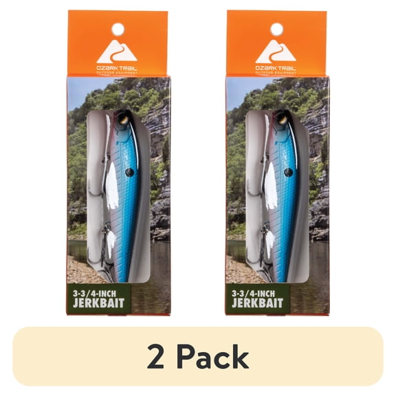 (2 pack) Ozark Trail 3.75 in Jerkbait Fishing Lure, Midnight, 6.5 ft Diving Depth
