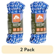 (2 pack) Ozark Trail 3/8"x15' Polypropylene Marine/Boating Hollow-Braided Dock Line - Blue. 15 foot rope length.