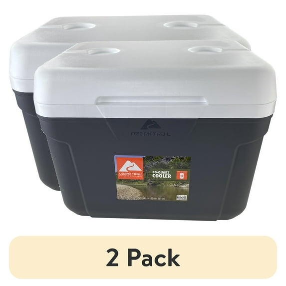 (2 pack) Ozark Trail 30 Quart Hard Side Cooler, 42-Can Capacity, Gray