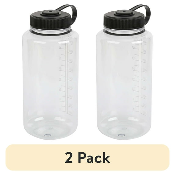 (2 pack) Ozark Trail 32 oz Tritan Plastic, Wide Mouth Water Bottle, Clear