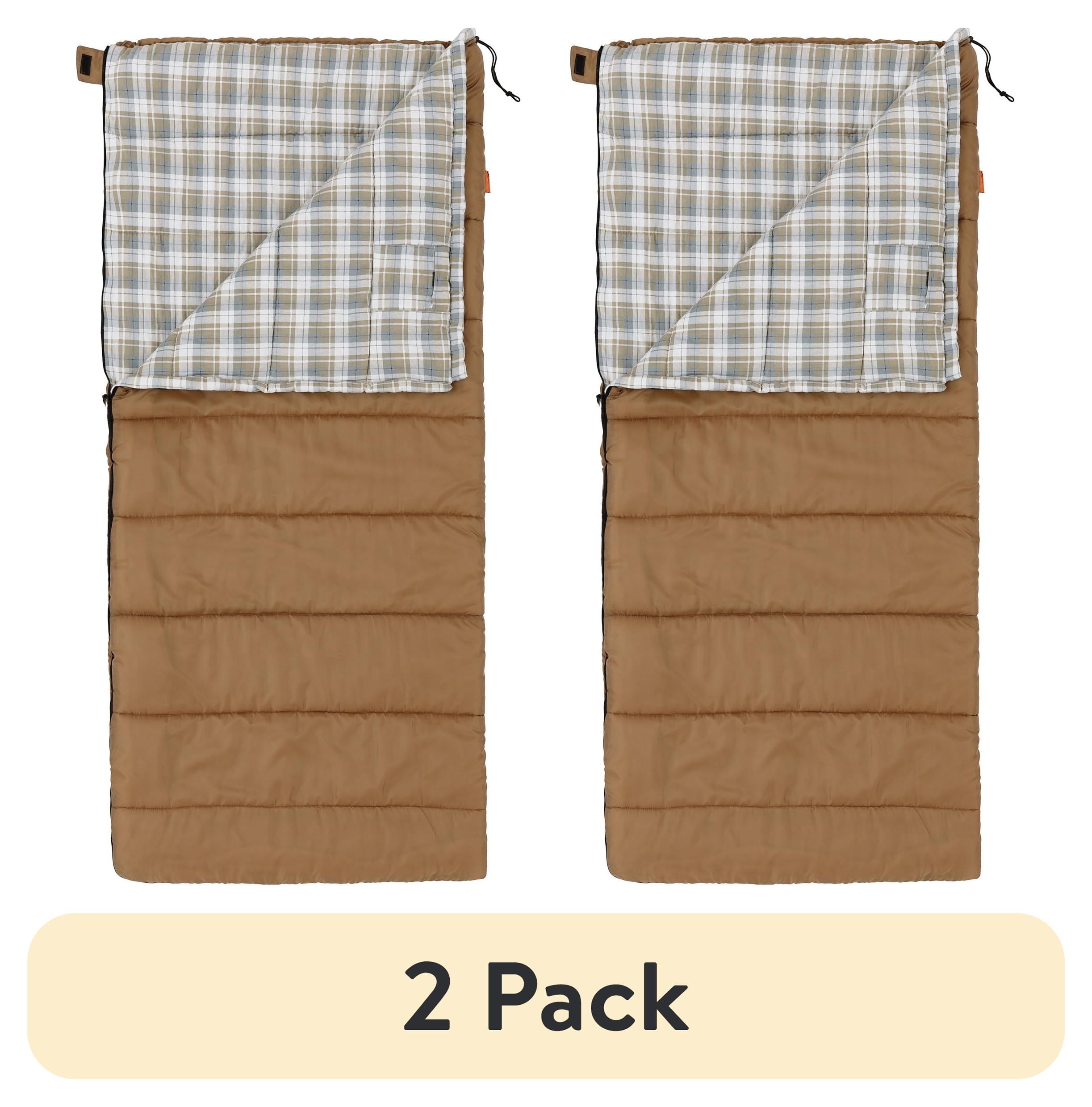 (2 pack) Ozark Trail 35F Flannel Lined Rectangle Adult Sleeping Bag - Brown (80" x 36")