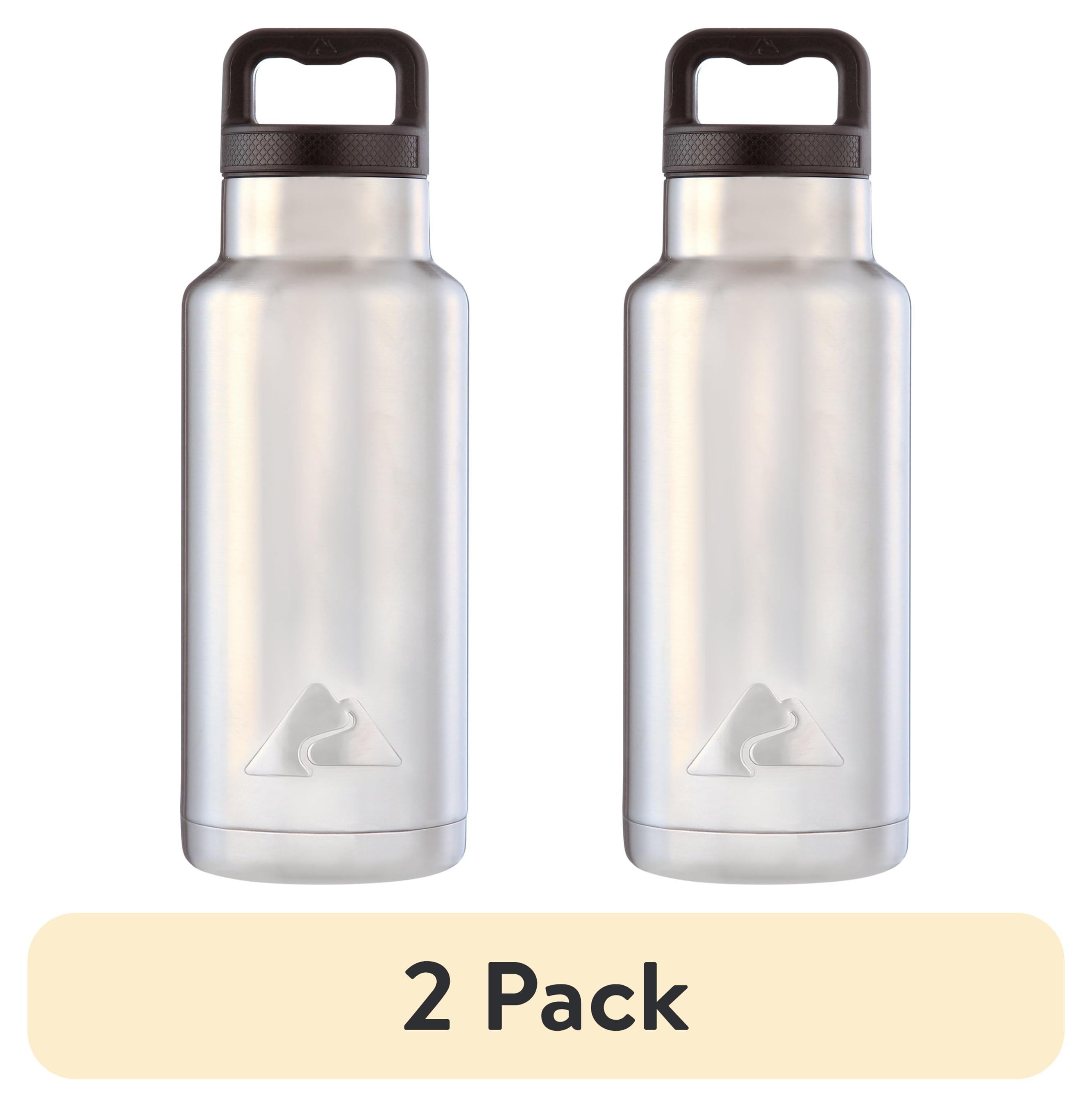 (2 pack) Ozark Trail 36 oz Stainless Steel Insulated Water Bottle with Wide Mouth Lid, Silver and Black