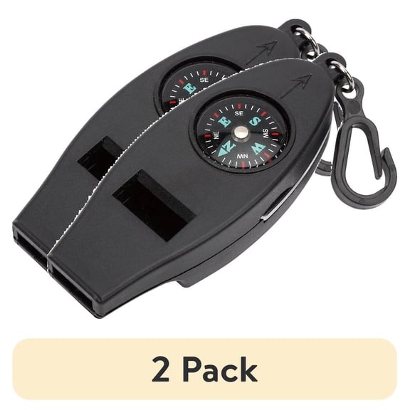 (2 pack) Ozark Trail 4-Function Plastic Whistle, Black