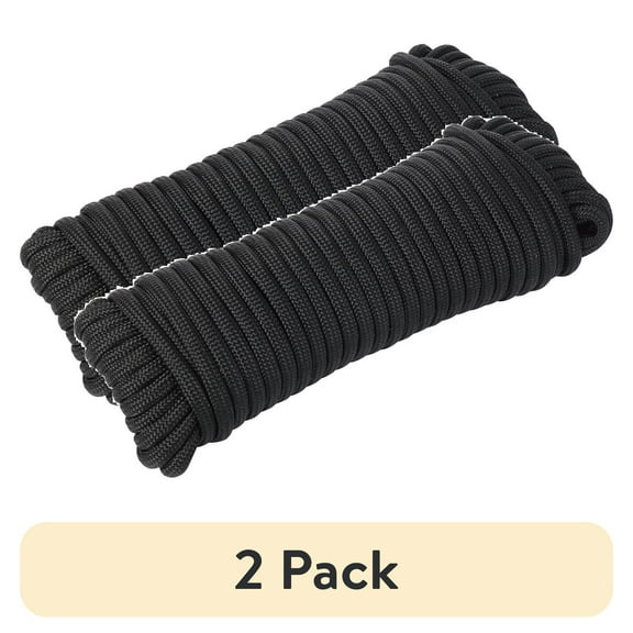 (2 pack) Ozark Trail 1100 lb Polyester Paracord Rope, Black, 50'
