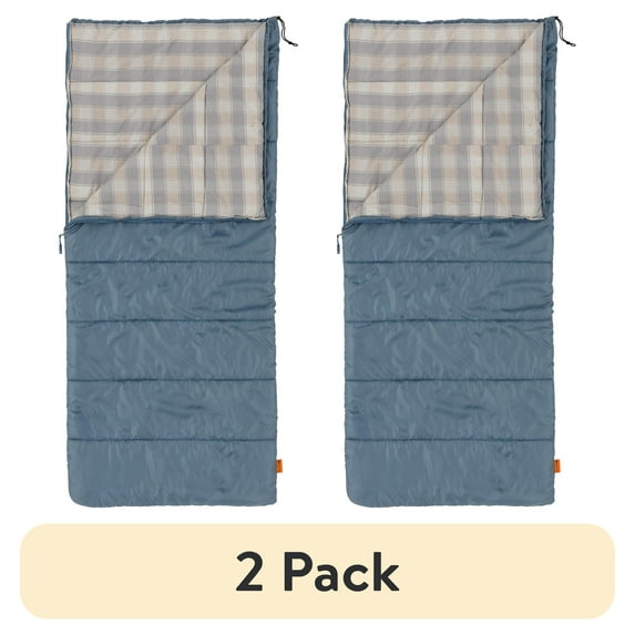 (2 pack) Ozark Trail 50F Flannel Lined Rectangle Adult Sleeping Bag - Blue (75" x 33")