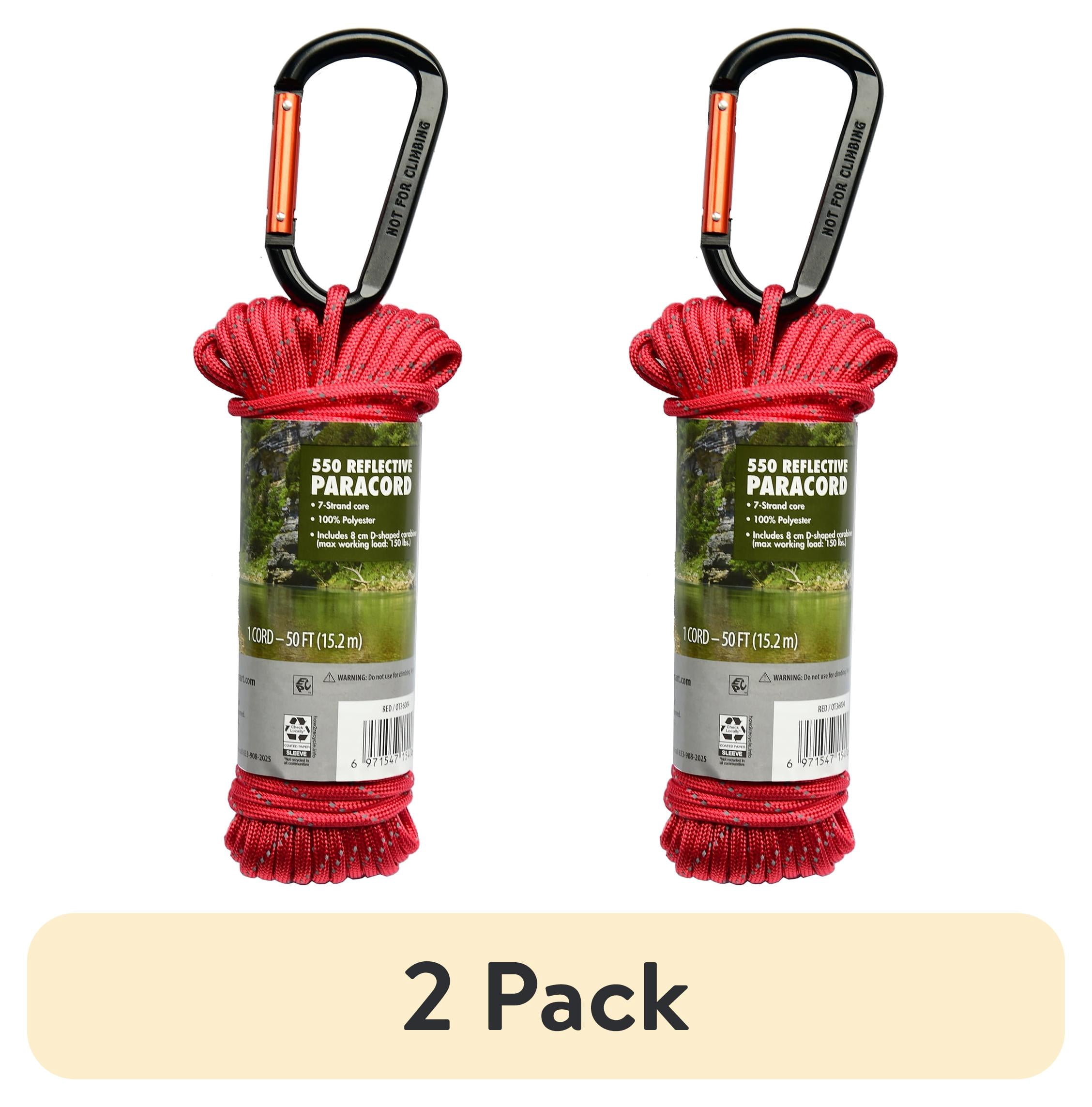 (2 pack) Ozark Trail 50Ft 550 Reflective Paracord, Red