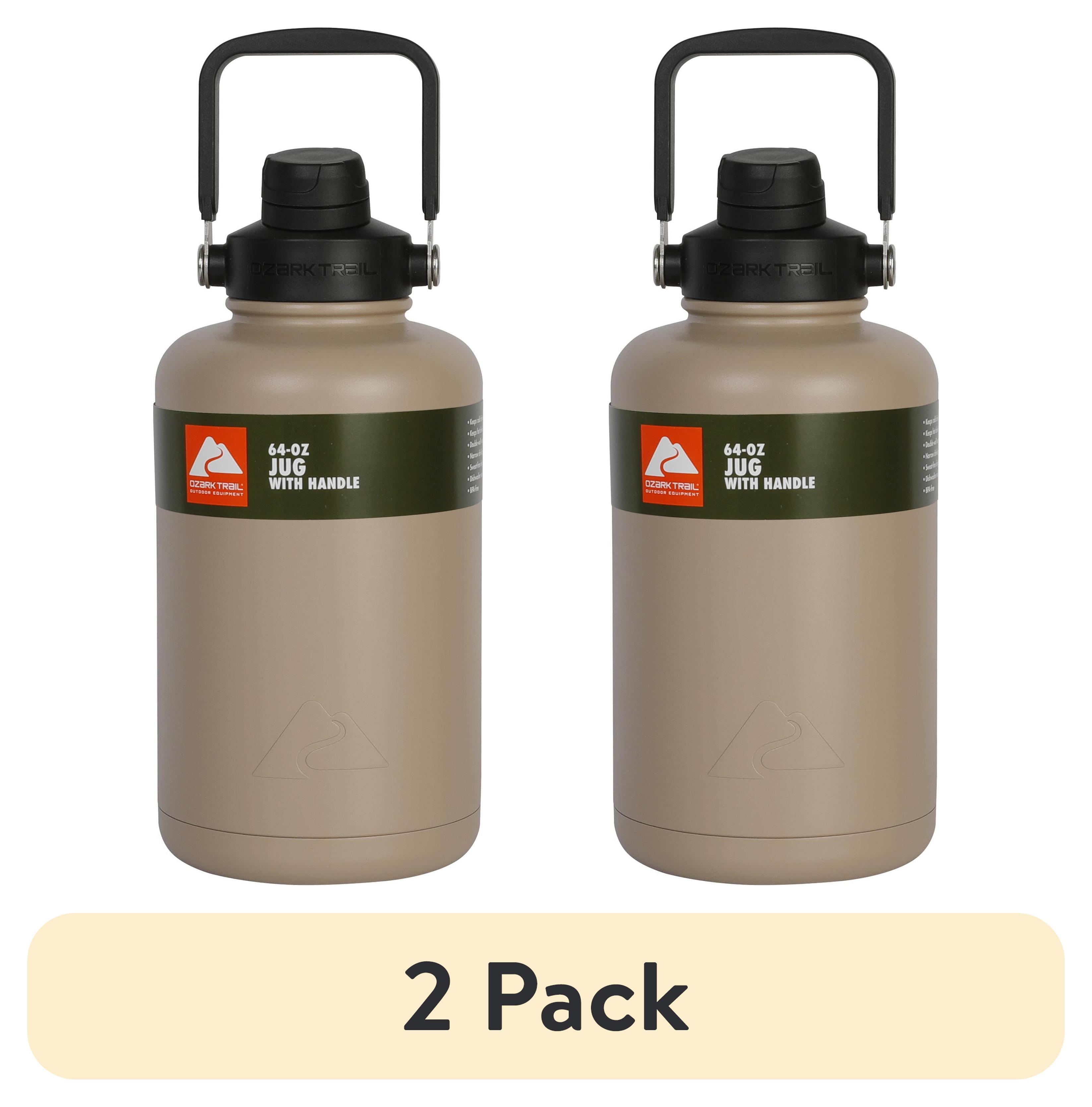 (2 pack) Ozark Trail 64 oz Stainless Steel Insulated Jug with Handle, Tan