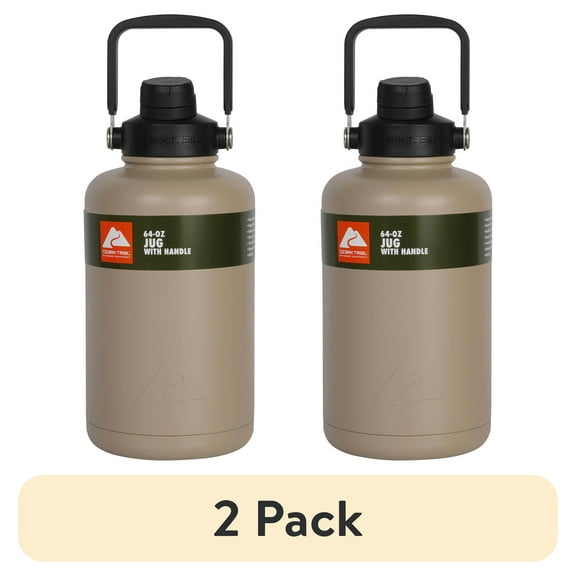 (2 pack) Ozark Trail 64 oz Stainless Steel Insulated Jug with Handle, Tan