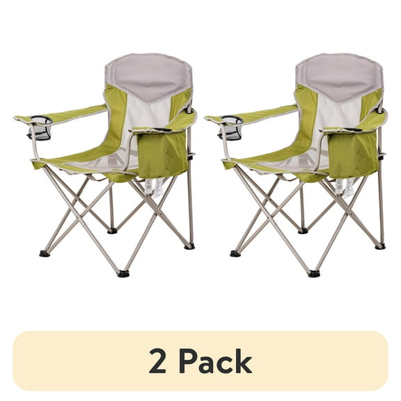 (2 pack) Ozark Trail Adult Oversized Mesh Camp Chair with Cooler, Green & Gray