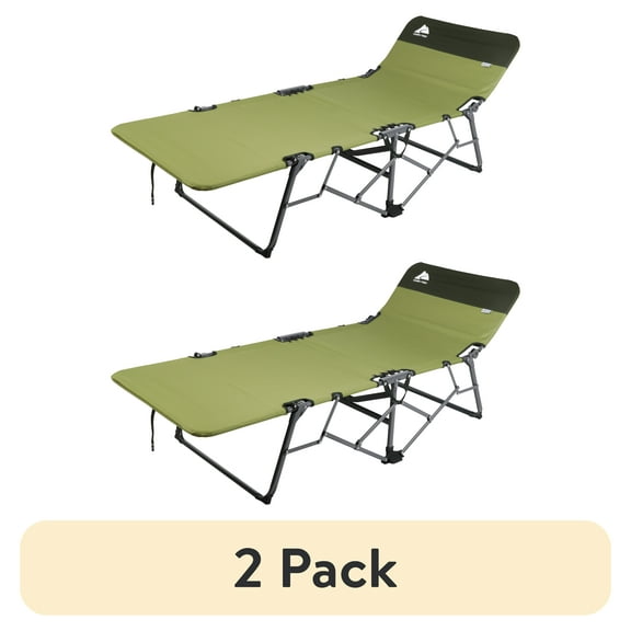 (2 pack) Ozark Trail Adjustable Camping Cot with Quick-Fold Design, Green