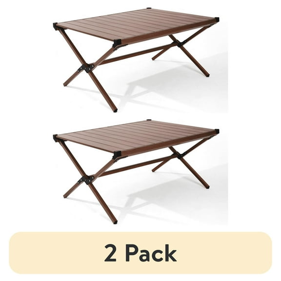 (2 pack) Ozark Trail Aluminum Roll-Top Camping Table, Dark Brown