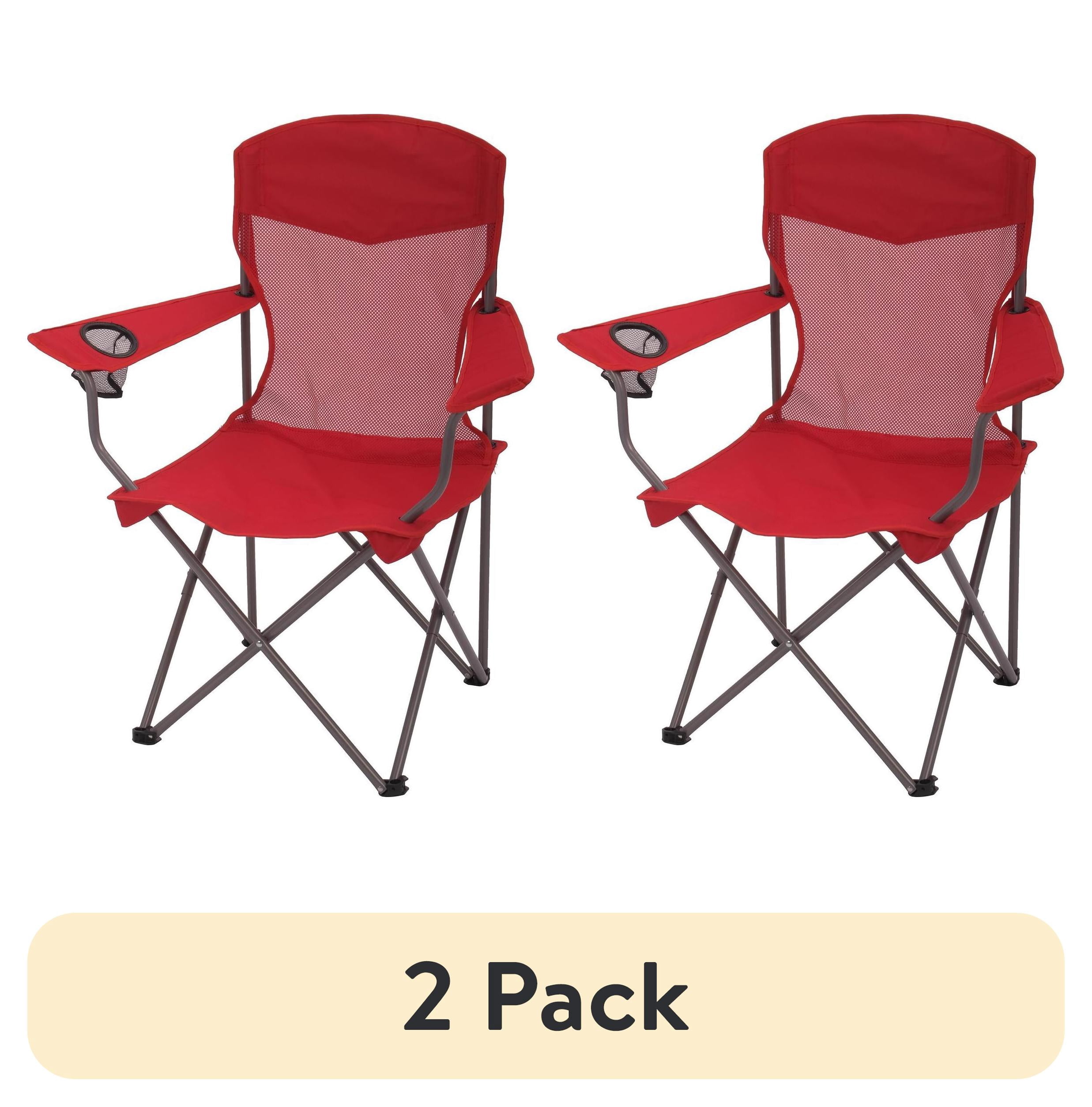 (2 pack) Ozark Trail Basic Mesh Quad Camping Chair, Red
