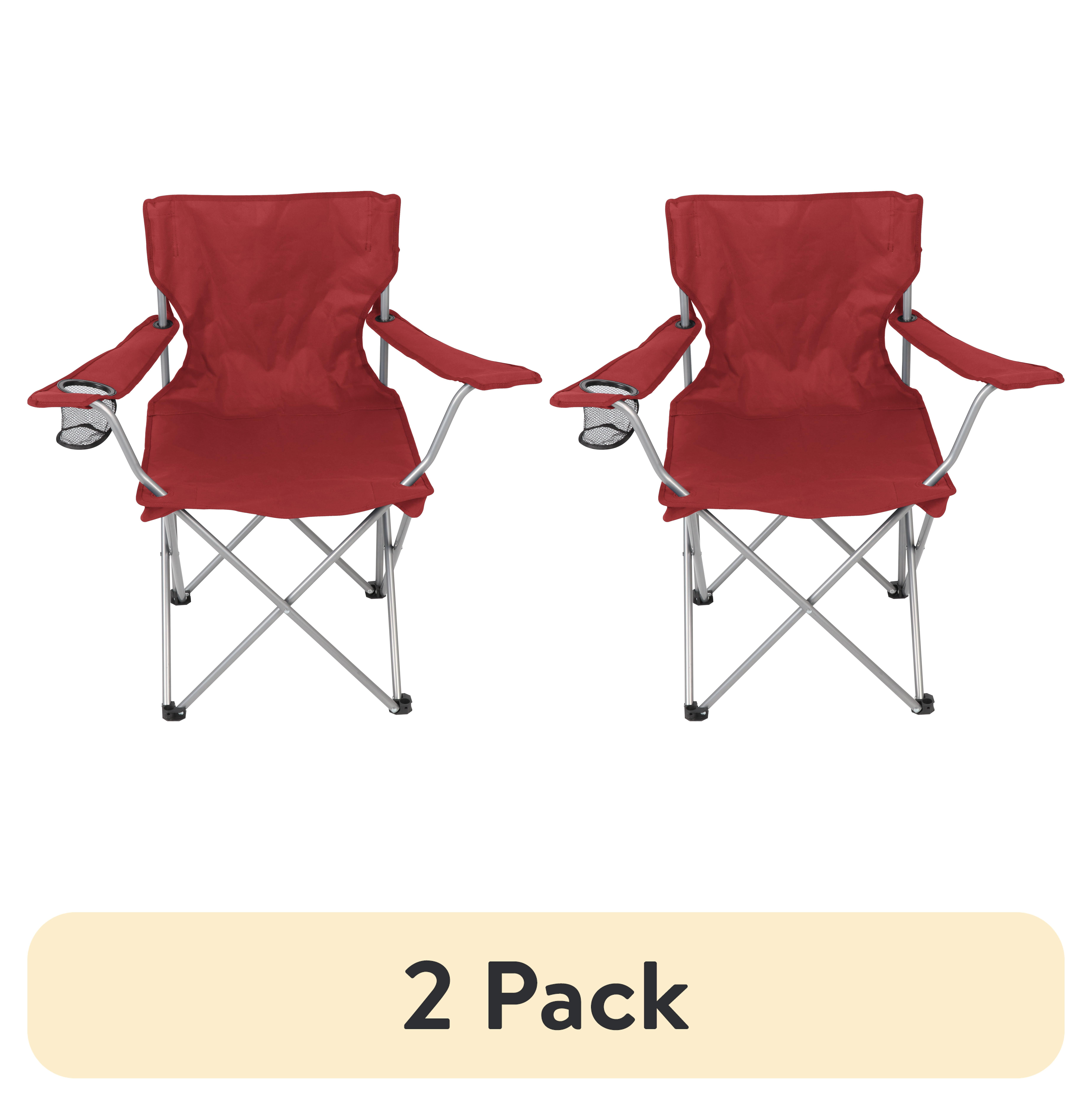 (2 pack) Ozark Trail Basic Quad Folding Camp Chair with Cup Holder, Red