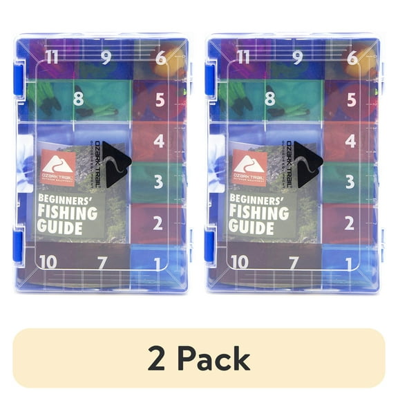 (2 pack) Ozark Trail Beginner's Fishing Kit with Assorted Tackle, Bobbers, Hooks, and Accessories