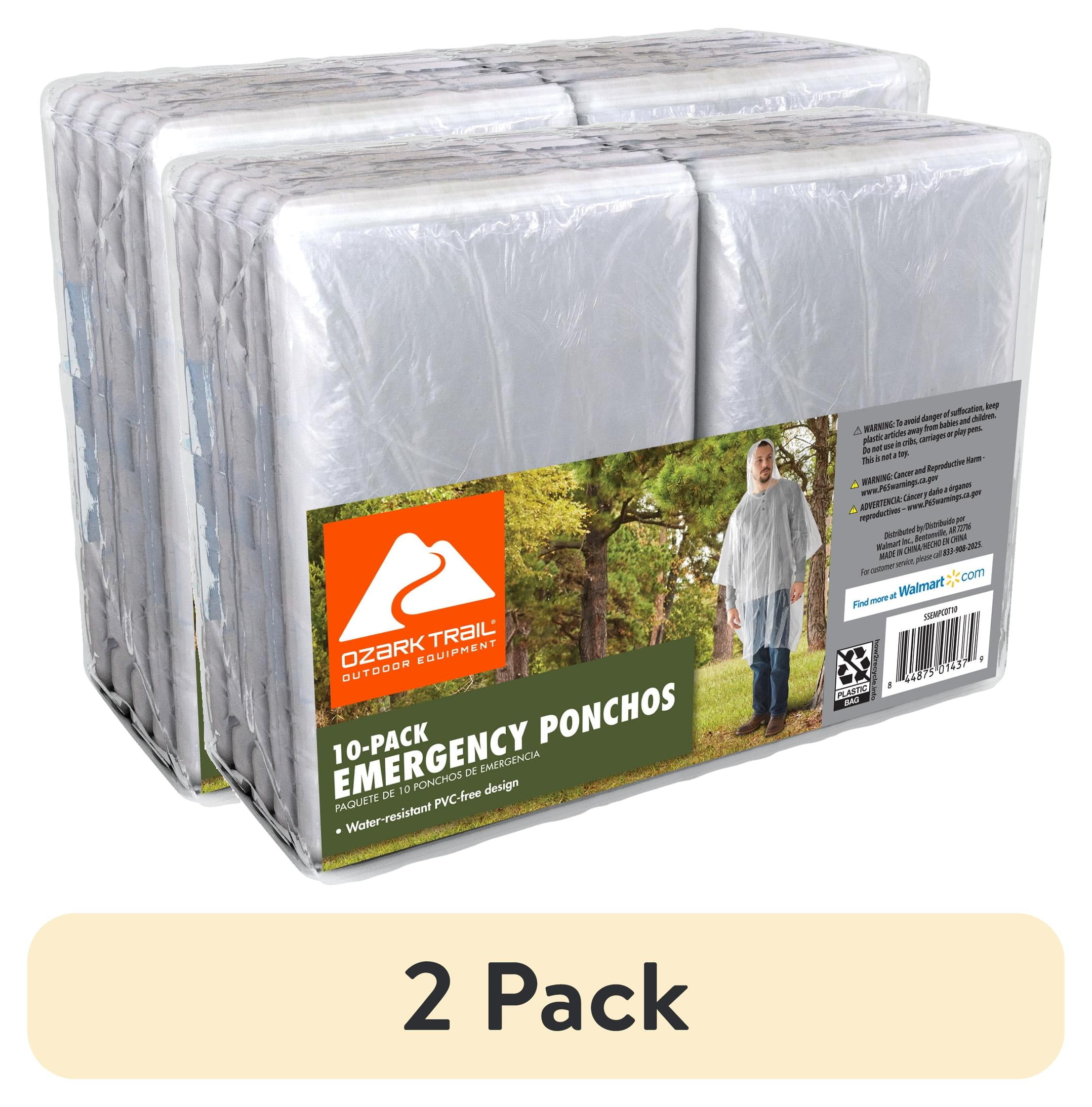 (2 pack) Ozark Trail Clear Emergency Poncho - 10 Pack