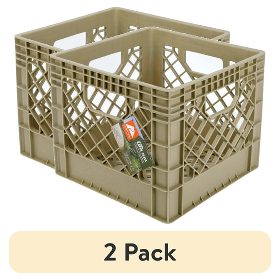 (2 pack) Ozark Trail Kayak Gear Storage Crate, Durable Plastic, 13 in x 13 in x 11 in, Tan