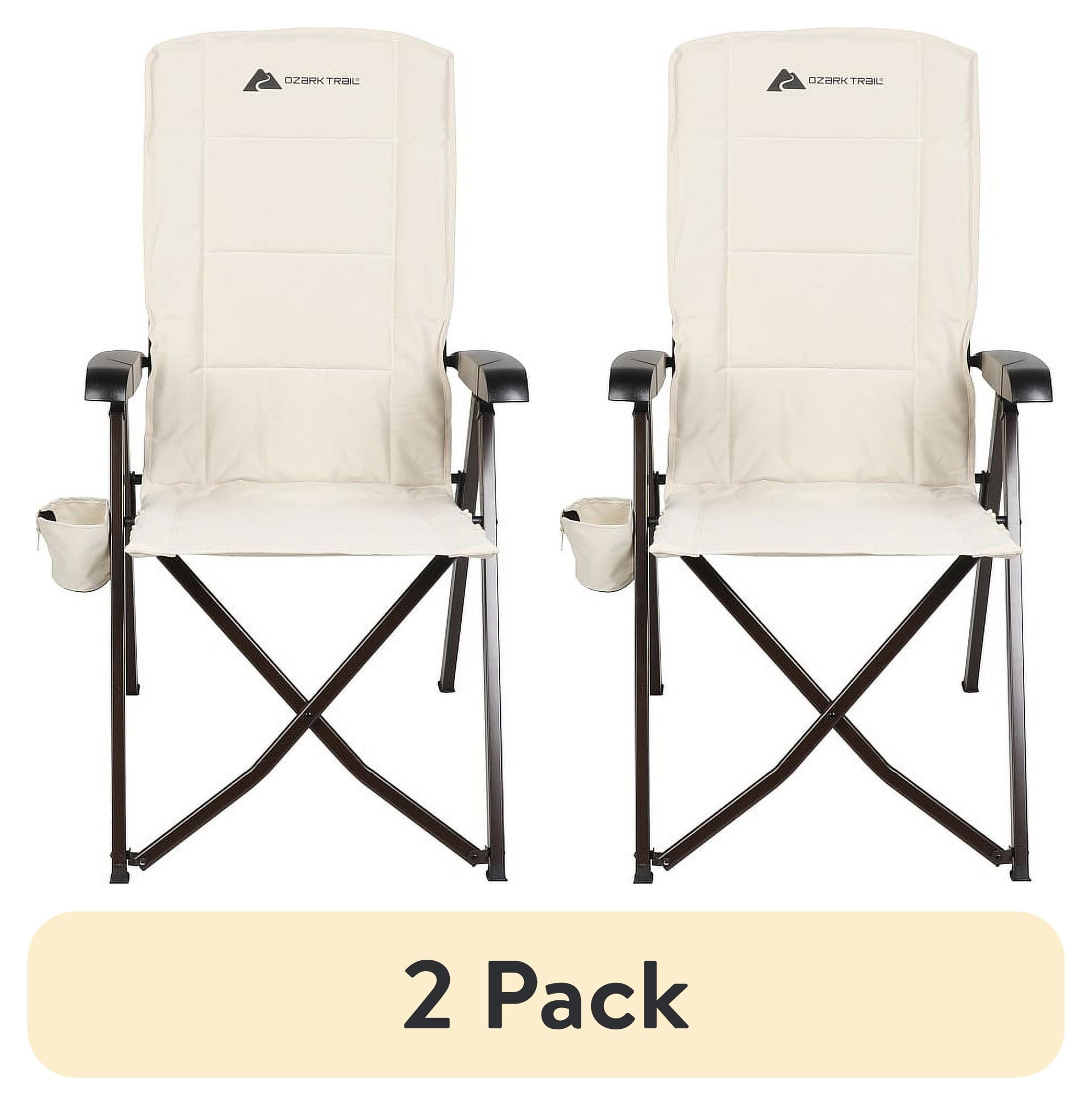 (2 pack) Ozark Trail Glamp High Back Reclining Lounge Chair with Adjustable Armrests, Creme