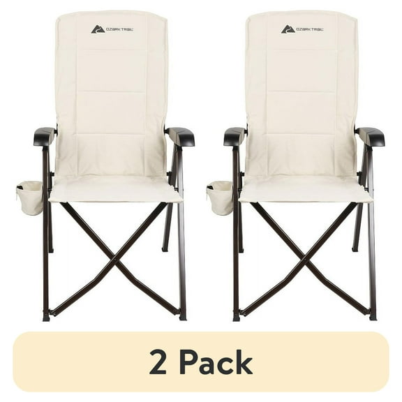 (2 pack) Ozark Trail Glamp High Back Reclining Lounge Chair with Adjustable Armrests, Creme