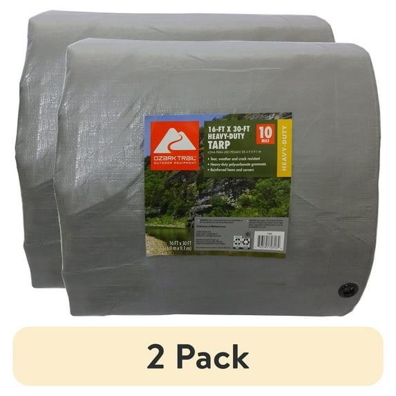 (2 pack) Ozark Trail Heavy-Duty Tarp, 16’ x 30’, Material PE