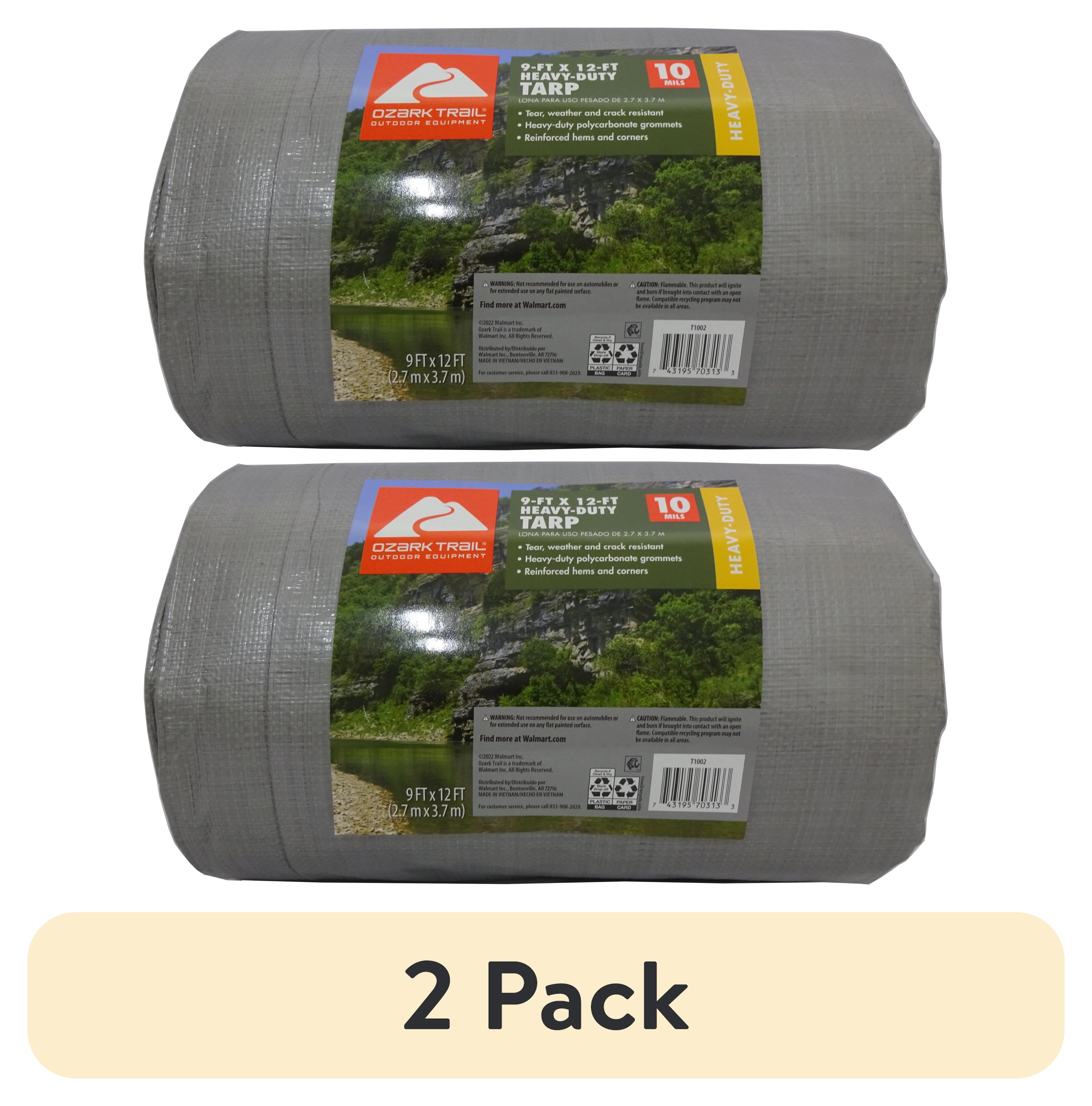 (2 pack) Ozark Trail 9' x 12' Heavy-Duty Tarp, 10 Mil, Reinforced Corners and Grommets