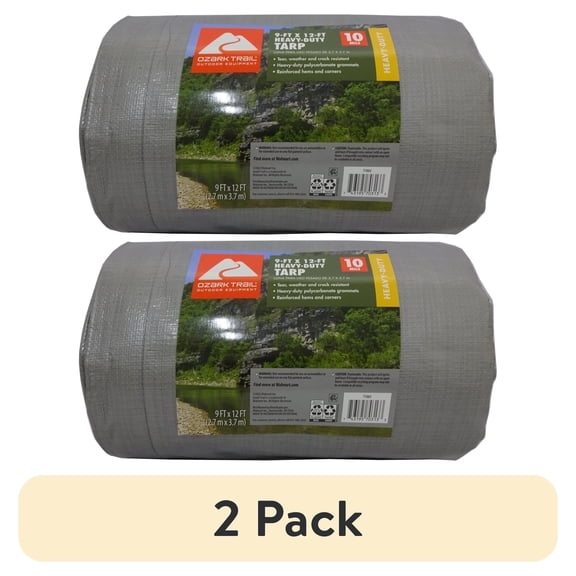 (2 pack) Ozark Trail 9' x 12' Heavy-Duty Tarp, 10 Mil, Reinforced Corners and Grommets