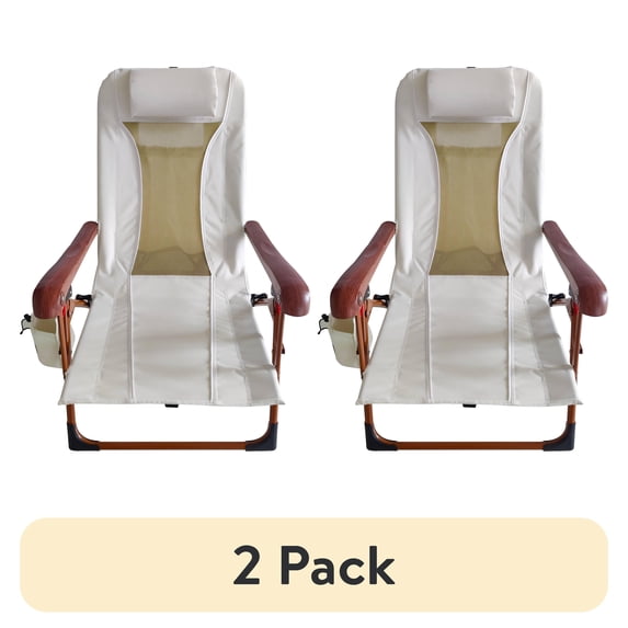 (2 pack) Ozark Trail Low Profile Reclining Glamping Chair for Adults - Vanilla Dream Fabric
