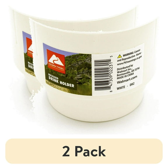 (2 pack) Ozark Trail Marine Boating Recessed Drink Holder - White. Plastic 4 inch Diameter. 3.25 Inch Tall.