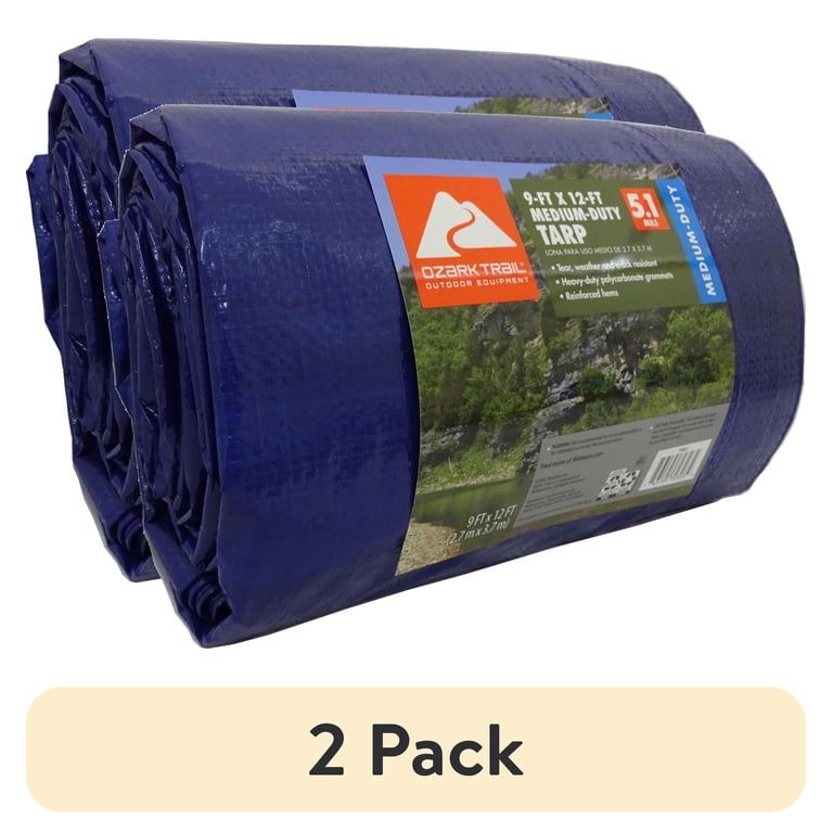 2 pack) Ozark Trail Medium-Duty Tarp, 9' x 12', Material PE