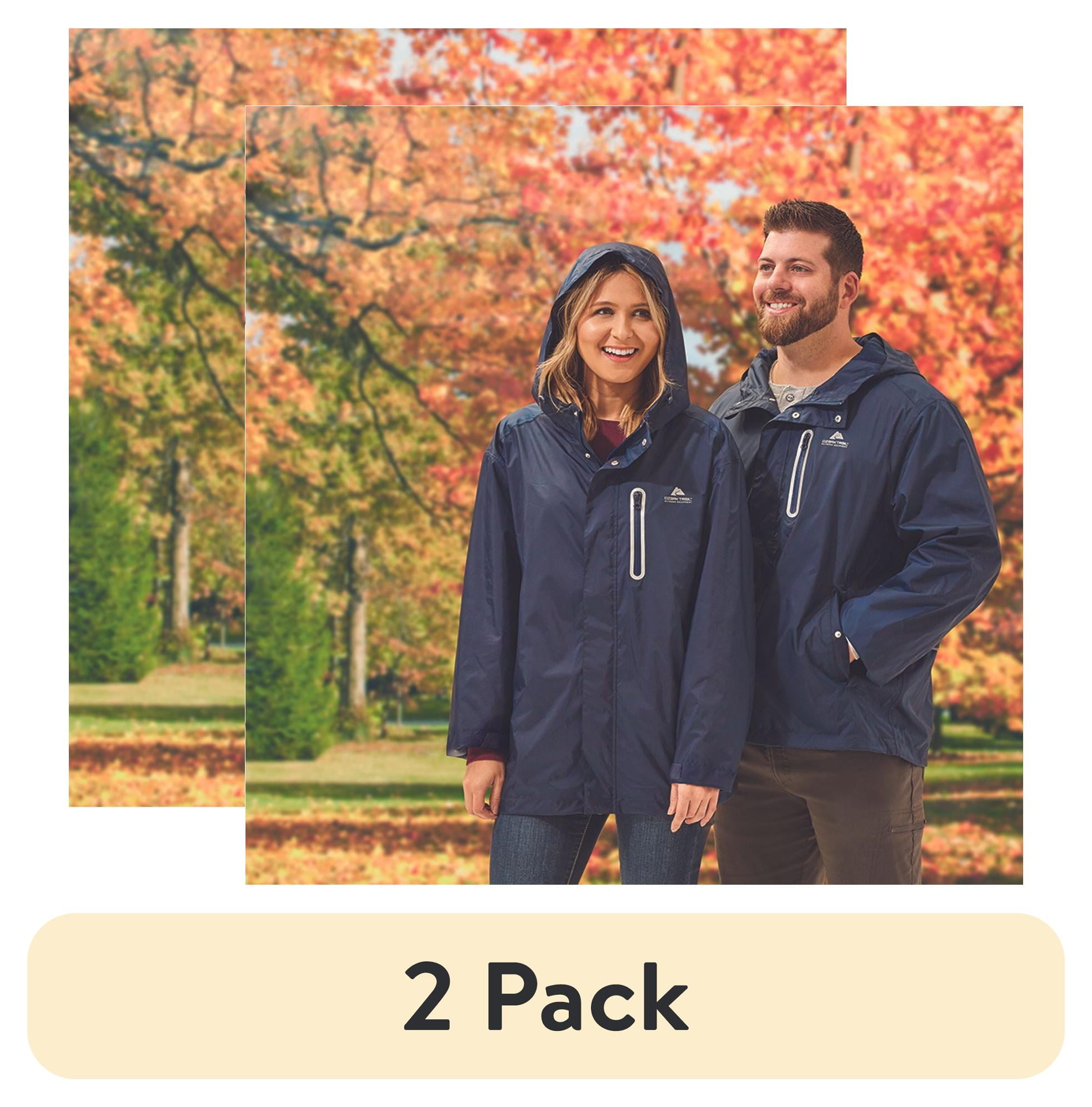 (2 pack) Ozark Trail Rain Jacket, Unisex, Blue Cove, M-L, Long Sleeve, Reflective