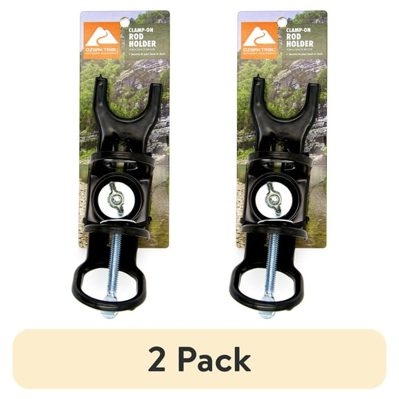 (2 pack) Ozark Trail Rubber Dipped Clamp-on Rod Holder - Black