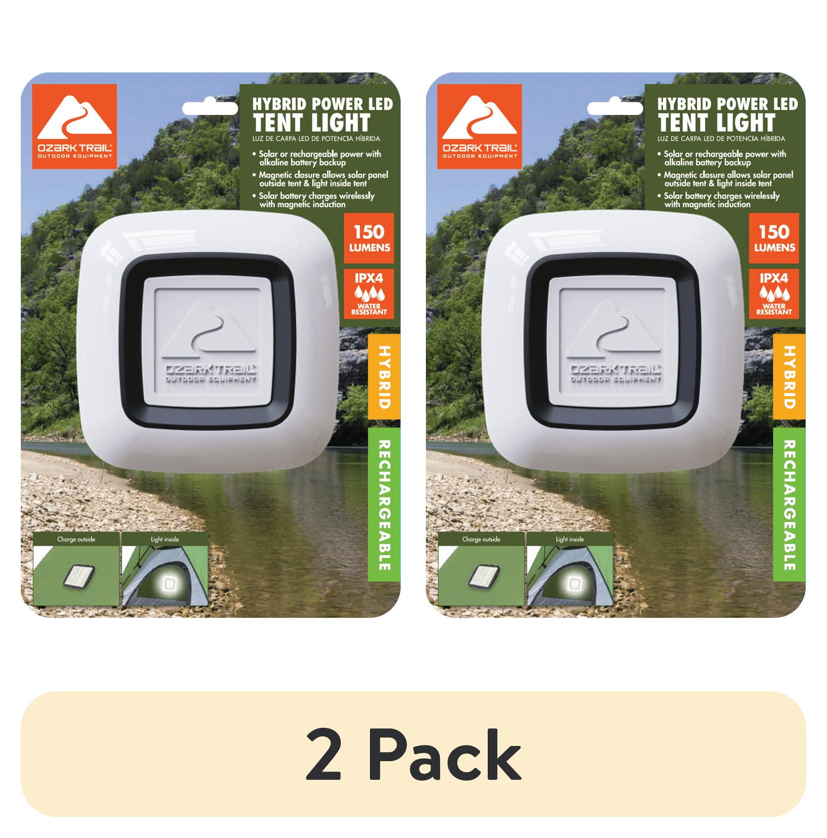 (2 pack) Ozark Trail Hybrid Power/Solar LED Tent Light, 150 Lumens, Light Sensing Nightlight, IPX4 Water Resistant