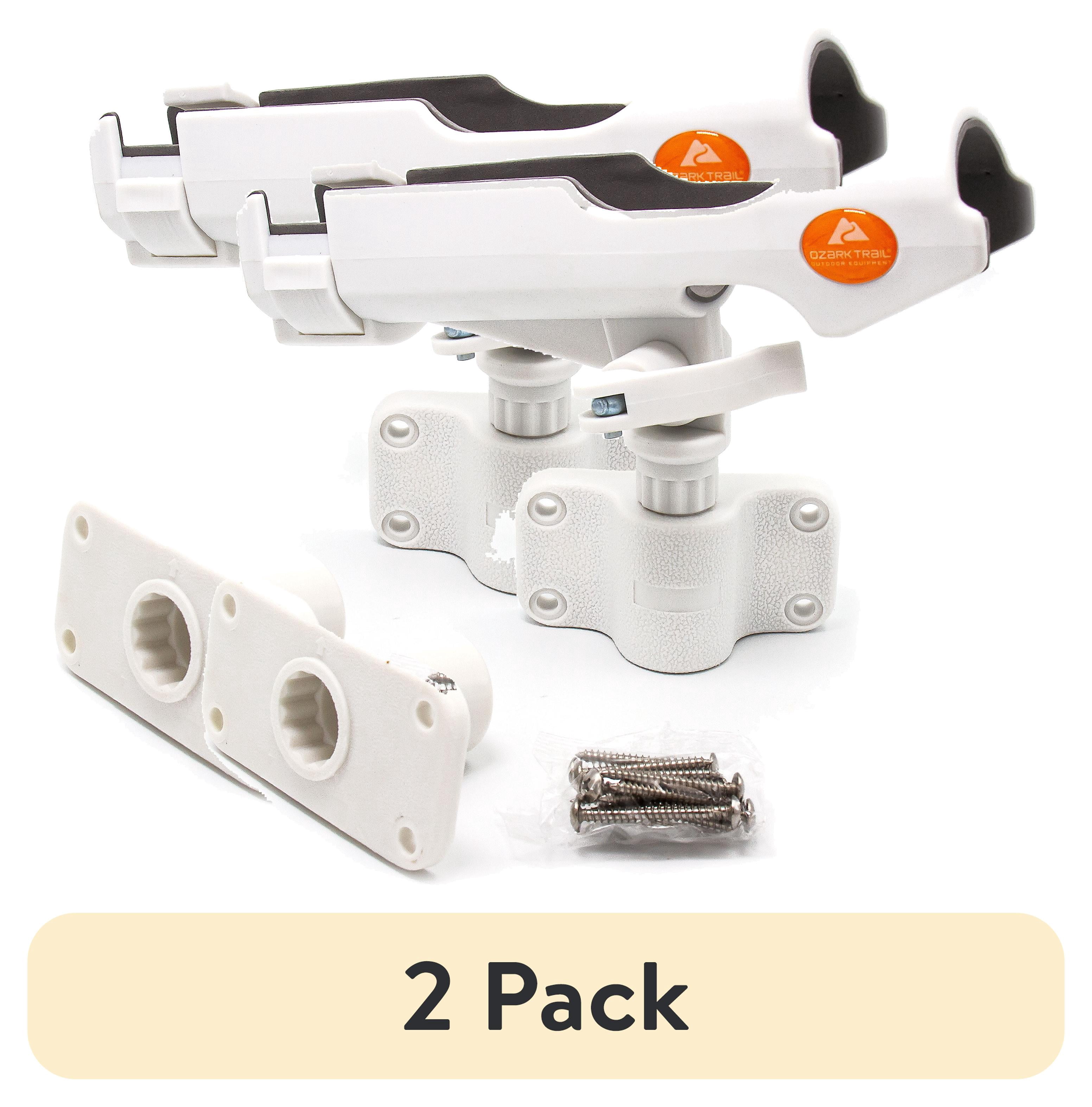 (2 pack) Ozark Trail Universal Adjustable 360° Swivel Fishing Rod Holder, Plastic, White, Boat and Dock Use