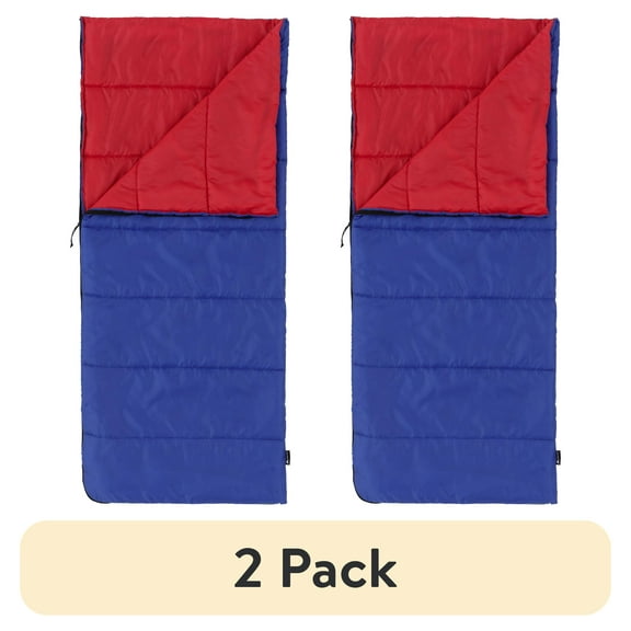 (2 pack) Ozark Trail Youth warm weather rectangle sleeping bag - Blue & Red (youth size 64" x 28")