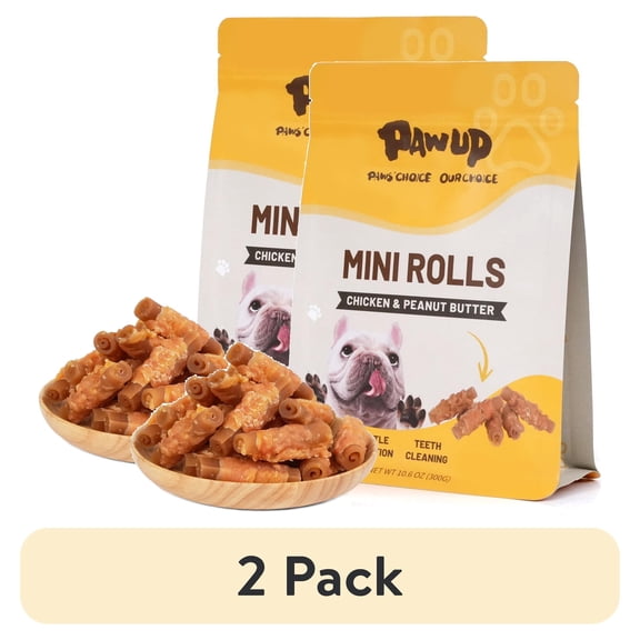 (2 pack) PAWUP Chicken & Peanut Butter Mini Rolls Dog Treats, Rawhide Free Chews, Gentle Digestion, Dental Training Treats for Small Medium Large Dogs, 10.6oz